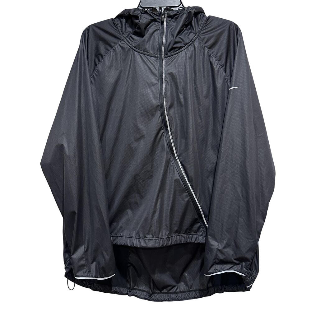 Nike Shield Running Jacket Women XL Black Hooded Windbreaker CJ5077-010